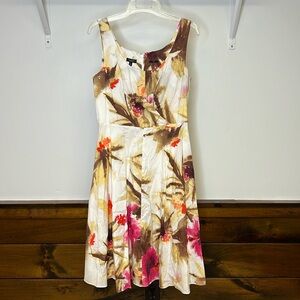 Talbots Floral Brown & Pink Midi Dress- 6